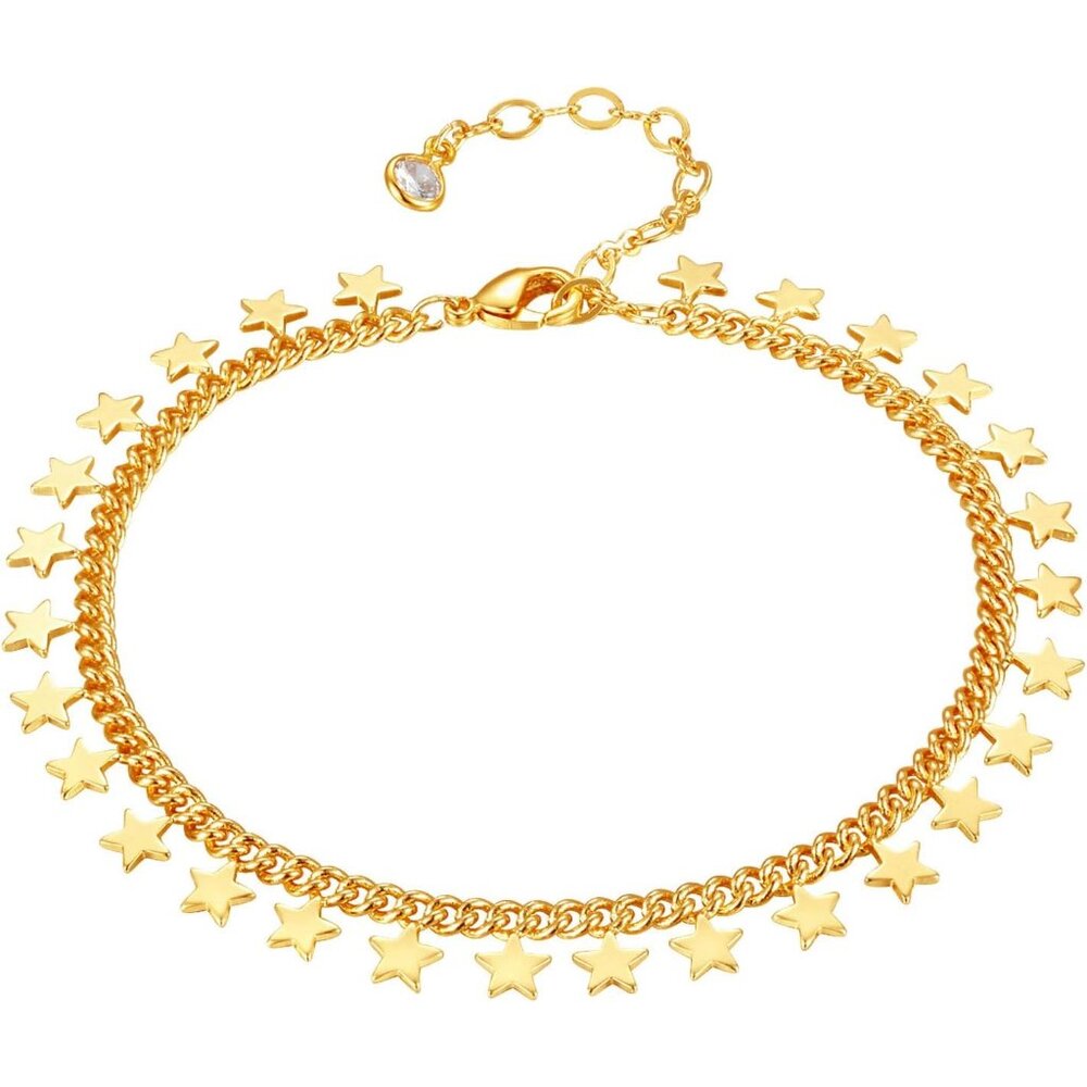 Gold Bracelet for Women 18K Gold Plated Dainty Paperclip Cubic Zirconia Disc Coi